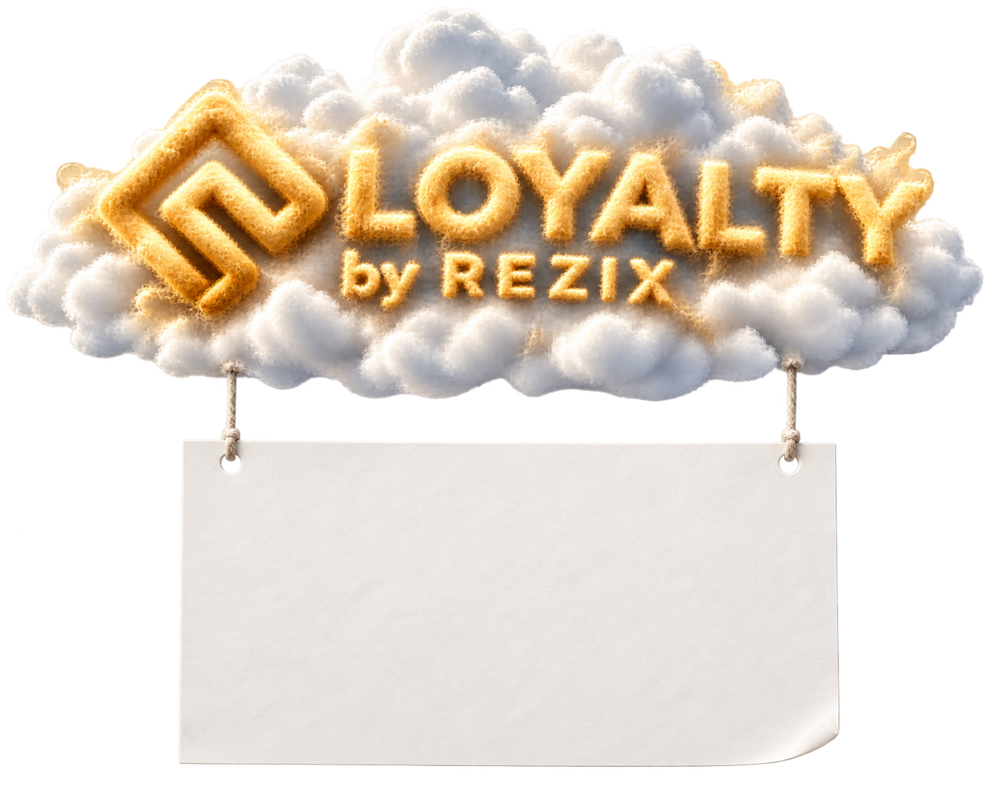 Loyalty by Rezix auf einer Wolke mit hängendem Notizblatt